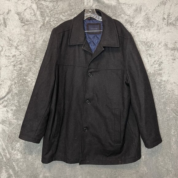 Tommy Hilfiger Men Wool Bland Quilted Lining Car Coat Jacket 2XL Black Overcoat - Picture 1 of 13